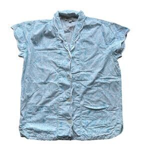 Heidi Carey Blue Floral Print Pajama Shirt Size S Cottagecore Paisley Comfort